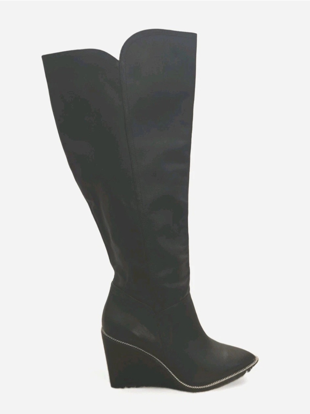 Cecelia New York Black Knee High Wedge Boots with Zipper Trim 9.5-US